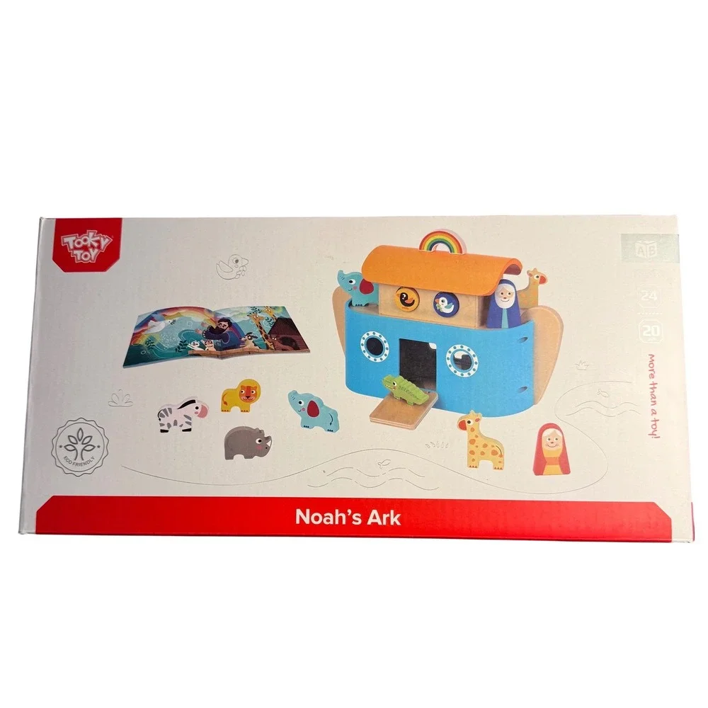 Wooden Noah's Ark Playset Montessori Shape Sorter Toy with Storybook NEW‎ NIB